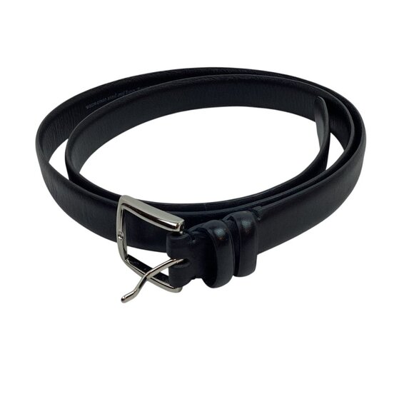 Black Soft Leather Belt With Silver Buckle Men Size 52 Sleek Adjustable - Picture 1 of 9